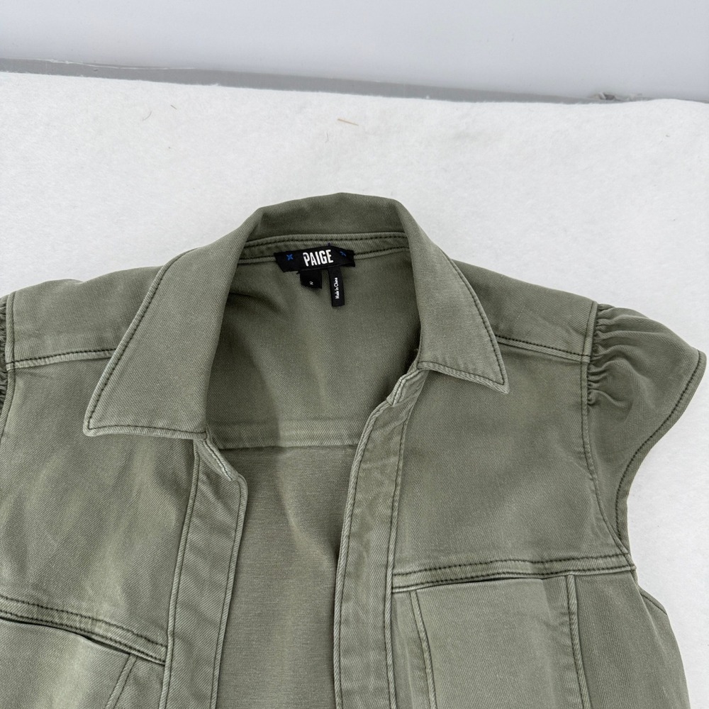 Paige Womens Olive Green Button Front Utility Mini Dress Ruffle Sleeve Size 2 - Picture 3 of 14
